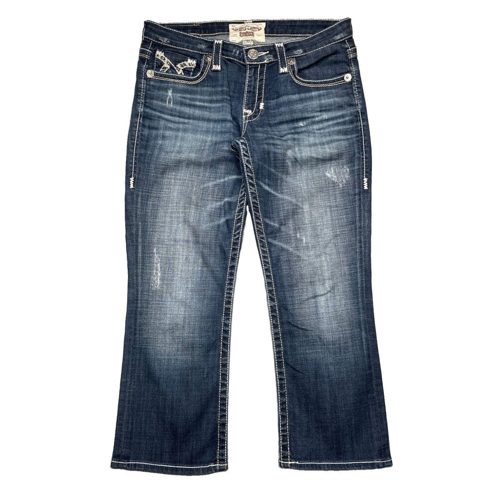 BIG STAR Liv Capri Jeans Embroidered Embellished Blue Womens - Size 29 (30x23)